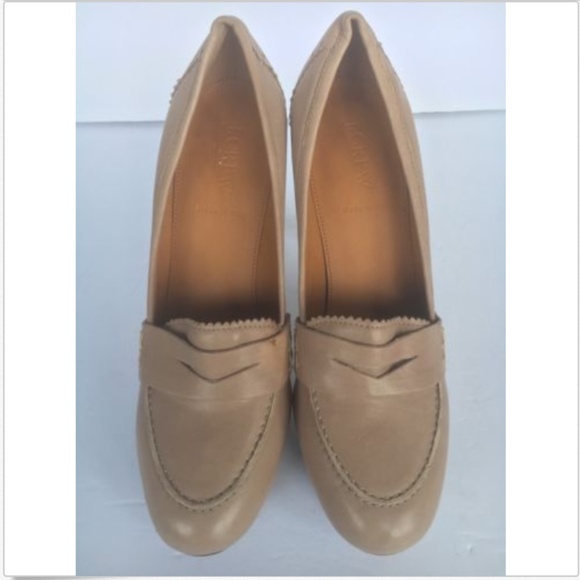 J. Crew Shoes - J Crew Taupe Nude Biella Penny Loafer High Heel.
